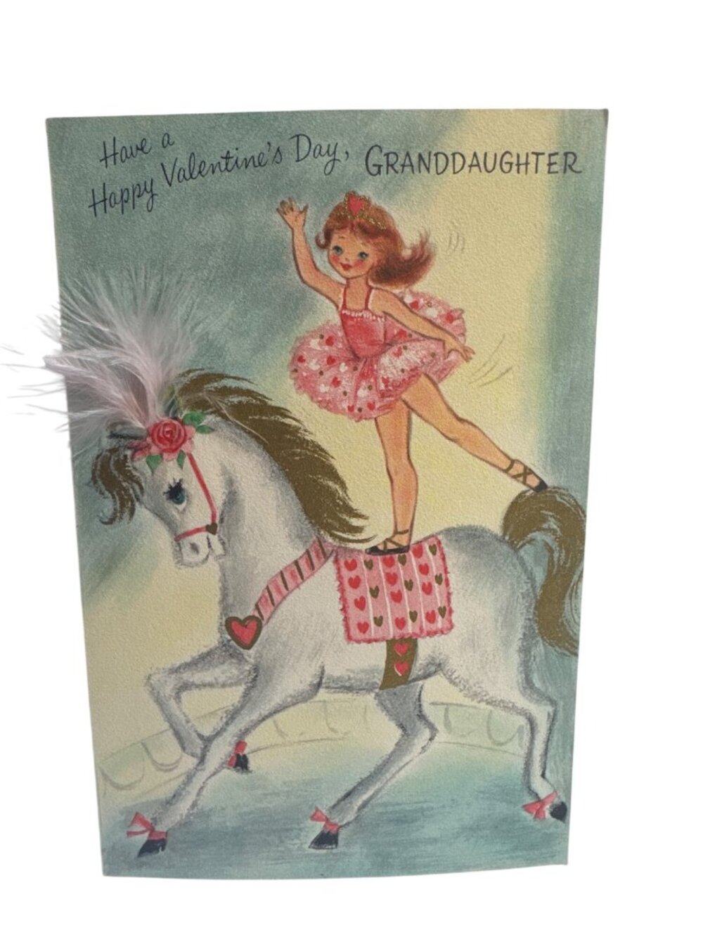 Hallmark Valentines Day Card Granddaughter Circus Horse Trixie Snowflake 1950s